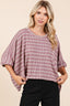 Mittoshop Texture Striped Print Round Neck Dolman Sleeve Top