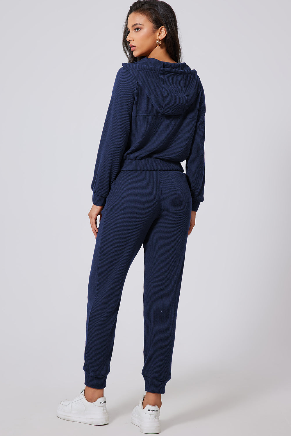 Drawstring Half Zip Hoodie and Joggers Active Set - felvior