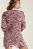 Umgee Full Size Distressed Hem Multicolored Round Neck Knit Tunic Dress Plus Size