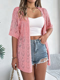 Openwork Open Front Half Sleeve Cardigan