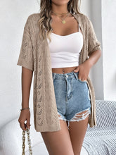 Openwork Open Front Half Sleeve Cardigan