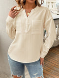 Devine Pocketed Notched Long Sleeve Blouse