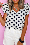 Polka Dot Ruffled Cap Sleeve V Neck Blouse