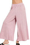 Zenana Woven Elastic Band Pants With Pocket