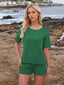 Round Neck Short Sleeve Top and Shorts Sweater Set