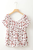 Floral Ruched Cinched Short Sleeve Blouse