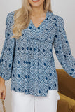 Geometric Print Frilled Notched Blouse