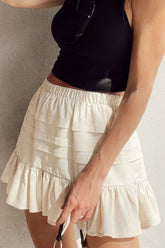 Ruffled Hemline Elastic Waist Mini Skirt