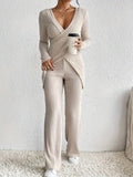 Surplice Long Sleeve Top and Pants Set