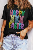 HAPPY EASTER Sequin Bunny Round Neck T-Shirt