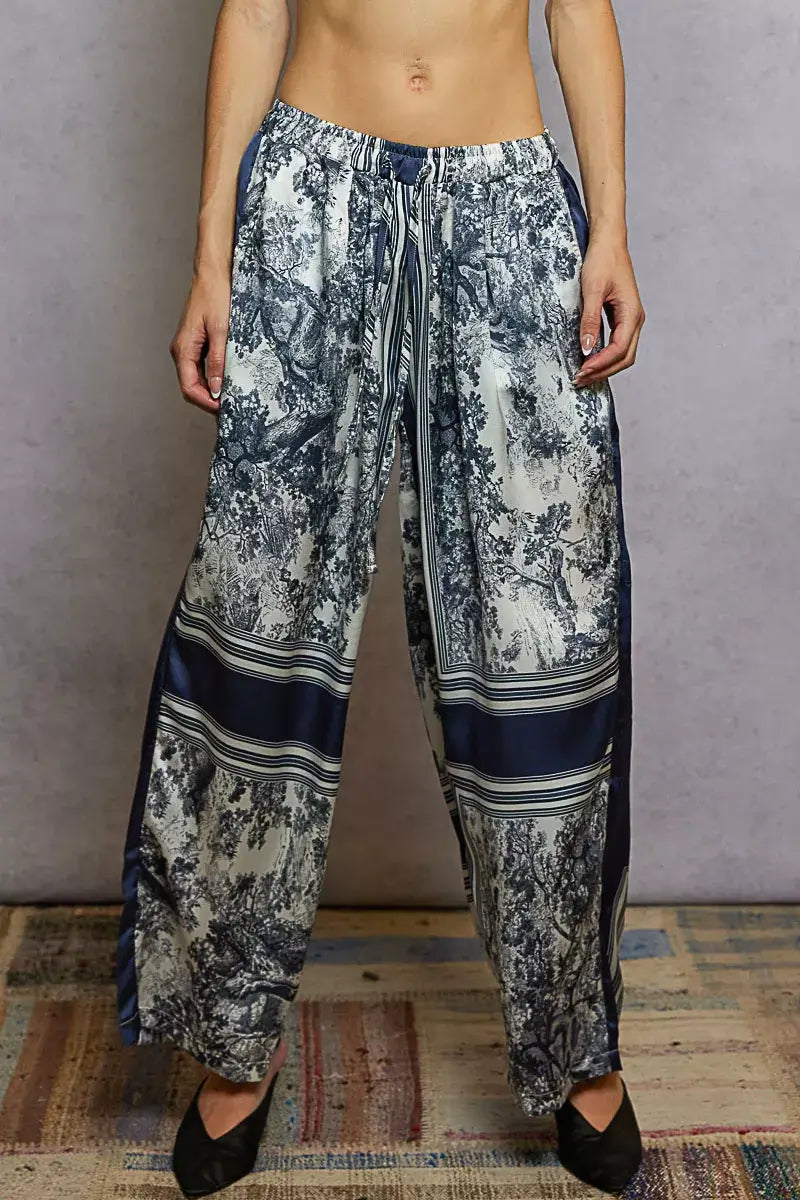 POL Floral Printed Woven Wide Leg Drawstring Pants