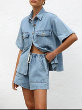 Button Up Short Sleeve Top and Shorts Denim Set