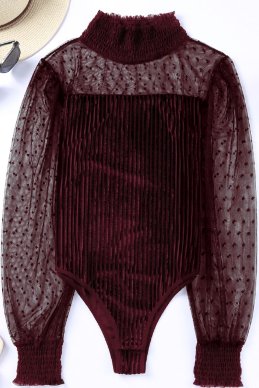 Smocked Mock Neck Long Sleeve Bodysuit - felvior