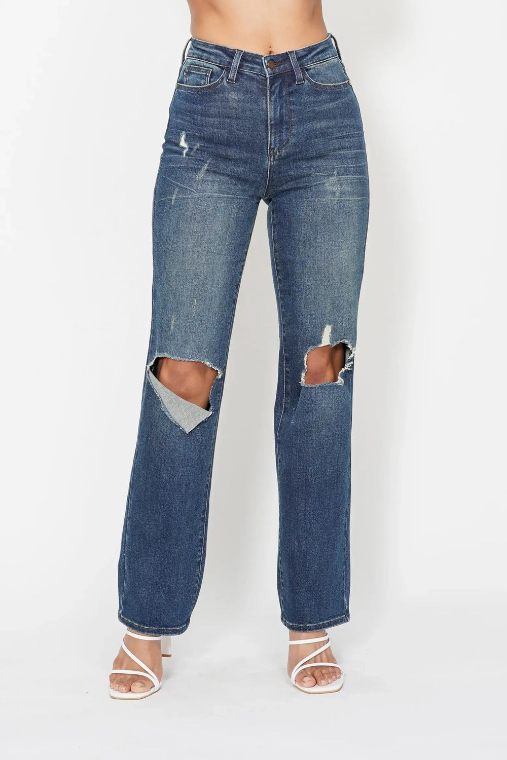 Judy Blue Full Size Hw Ripped Knee Dad Jeans Plus Size