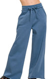 Zenana Fleece Exposed Seam Wide Leg Sweatpants