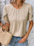 Full Size Round Neck Petal Sleeve Blouse Plus Size