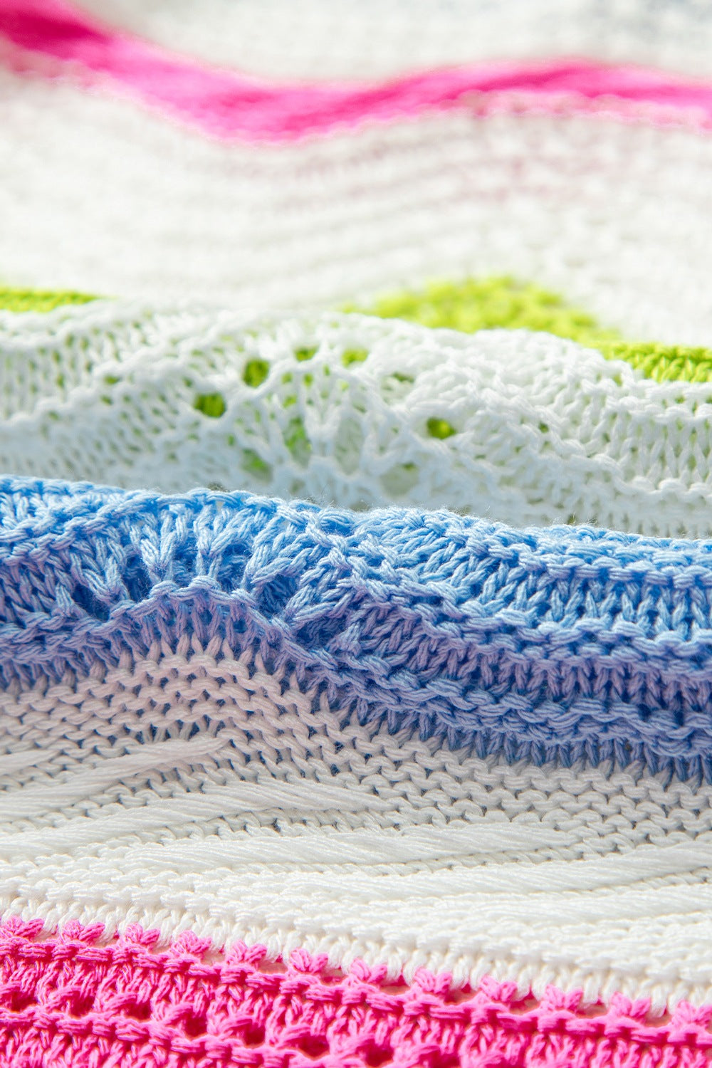 Color Block Crochet Ruffled Short Sleeve Knit Top