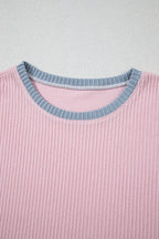 Contrast Round Neck Top and Pants Set