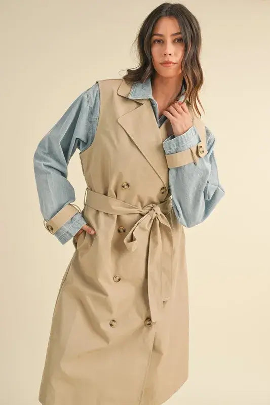 MABLE Layered Look Trench Coat With Denim Jacket