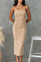 Washed Slit Back Tube Denim Dress