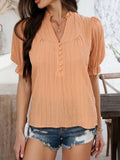 Devine Frill Notched Short Sleeve Blouse - felvior