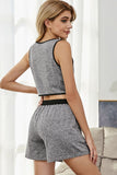 Shiny Heathered Contrast Trim Lounge Set - felvior