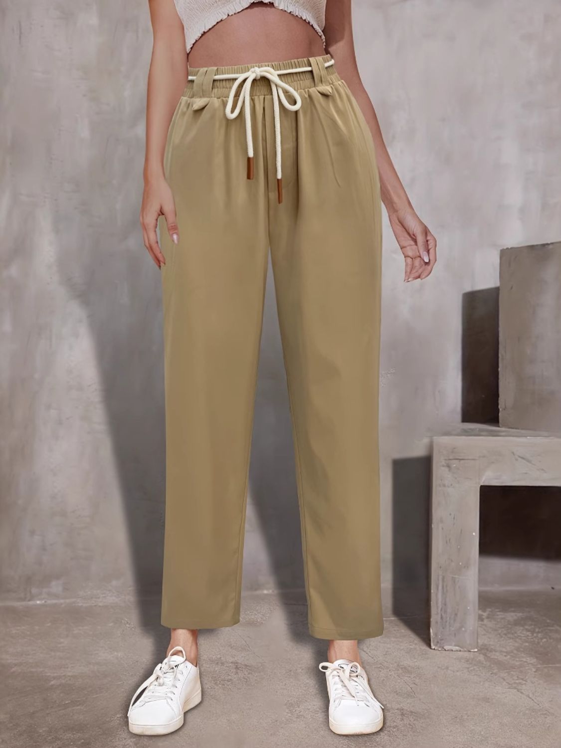Tie Waist Straight Leg Pants - felvior