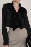 Ruffled Notched Long Sleeve Shirt - felvior