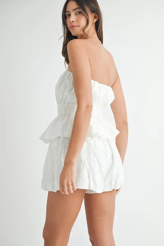 MABLE Floral Eyelet Lace Tube Top and Short Set - felvior