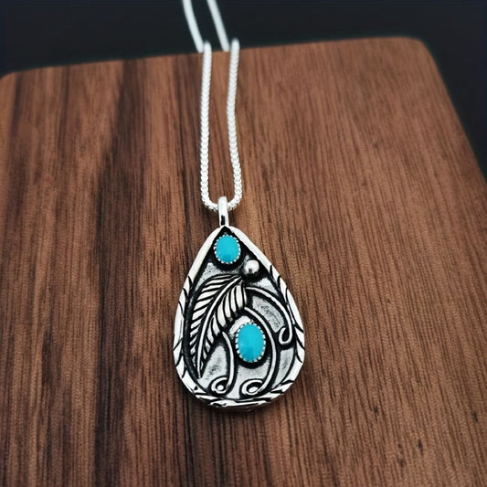 Alloy Artificial Turquoise Teardrop Pendant Necklace - felvior