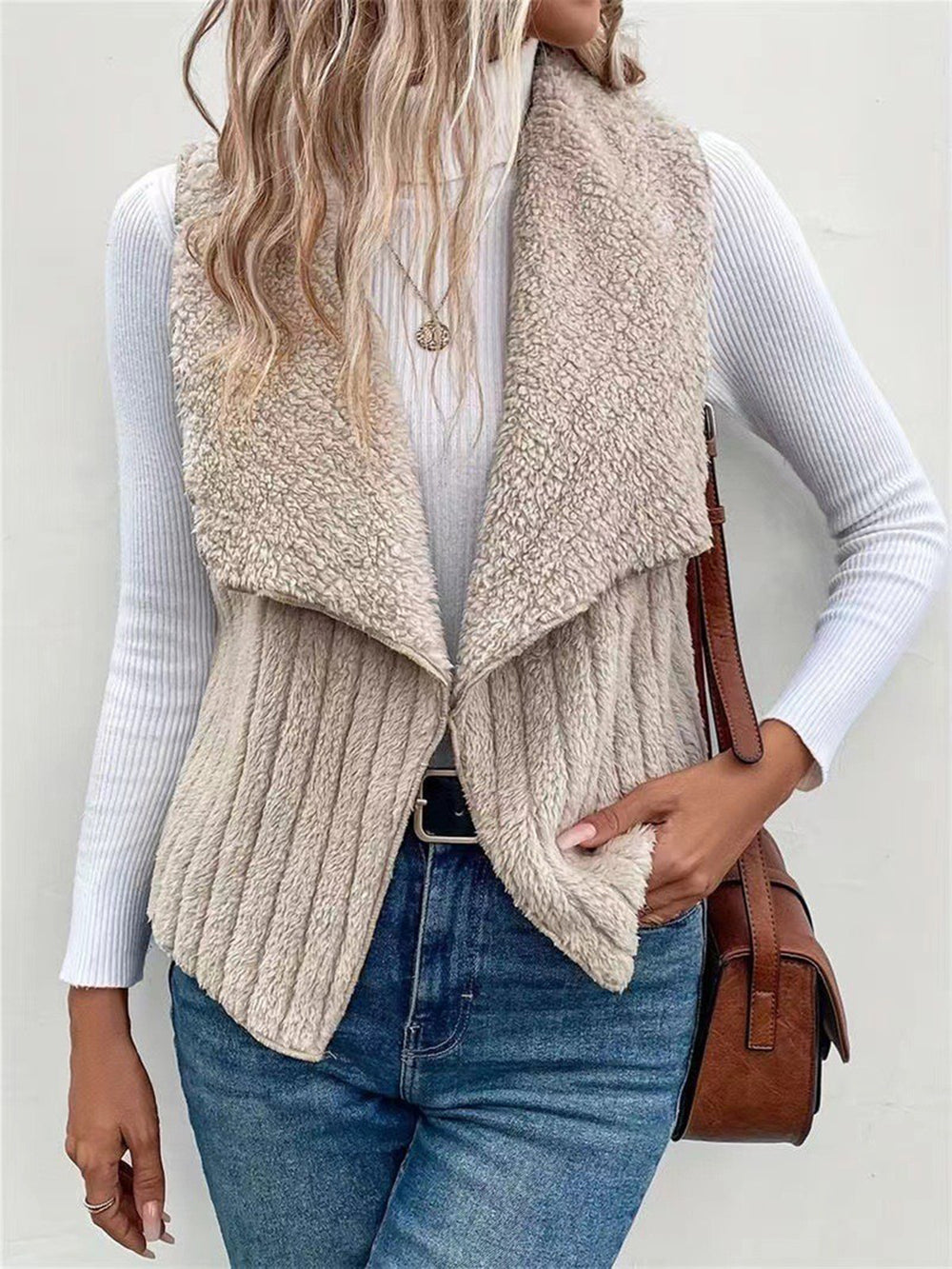 Open Front Fuzzy Vest Coat - felvior