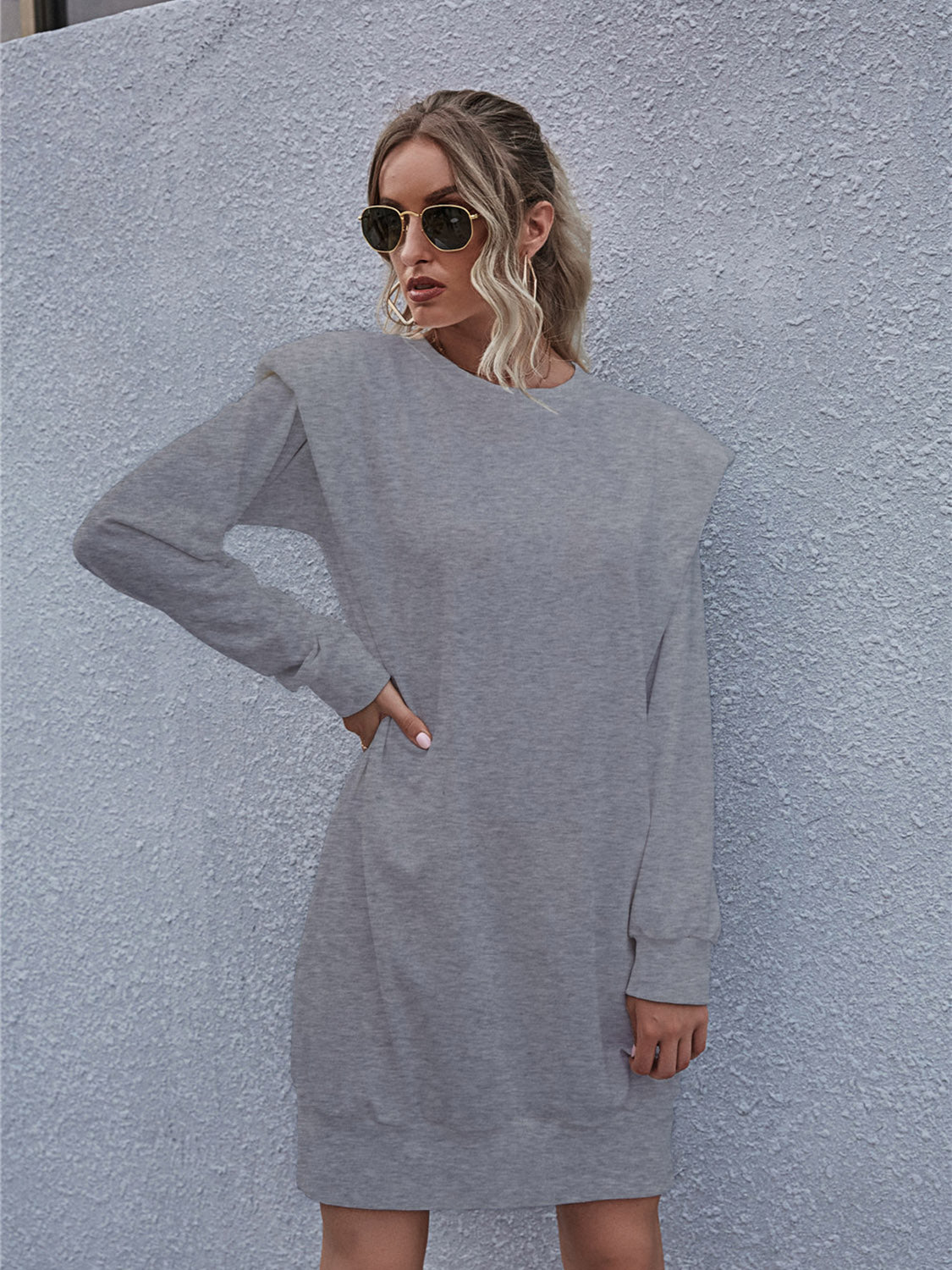 Round Neck Long Sleeve Mini Dress - felvior