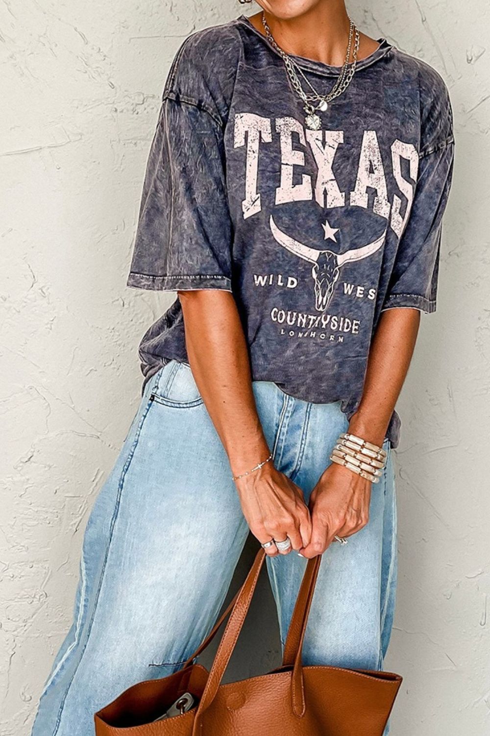 TEXAS Steer Head Graphic Mineral Wash Oversized T-Shirt