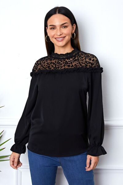 Leopard Frill Flounce Sleeve Blouse - felvior