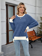 Contrast Trim Round Neck Long Sleeve T-Shirt