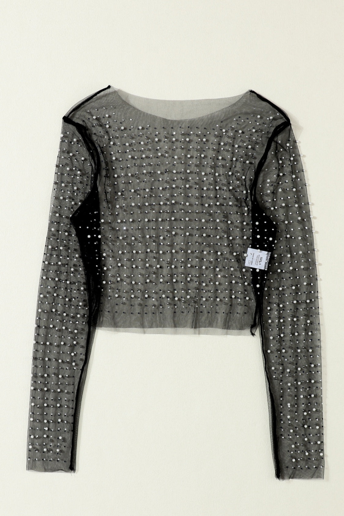 Pearl Long Sleeve Mesh Cropped Top - felvior