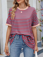 Striped Round Neck Half Sleeve T-Shirt