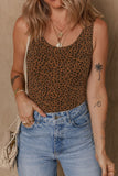 Leopard Scoop Neck Wide Strap Bodysuit - felvior