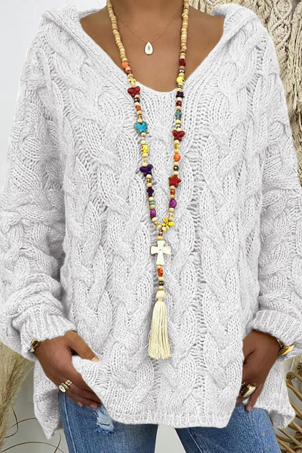 Cable-Knit Hooded Sweater - felvior