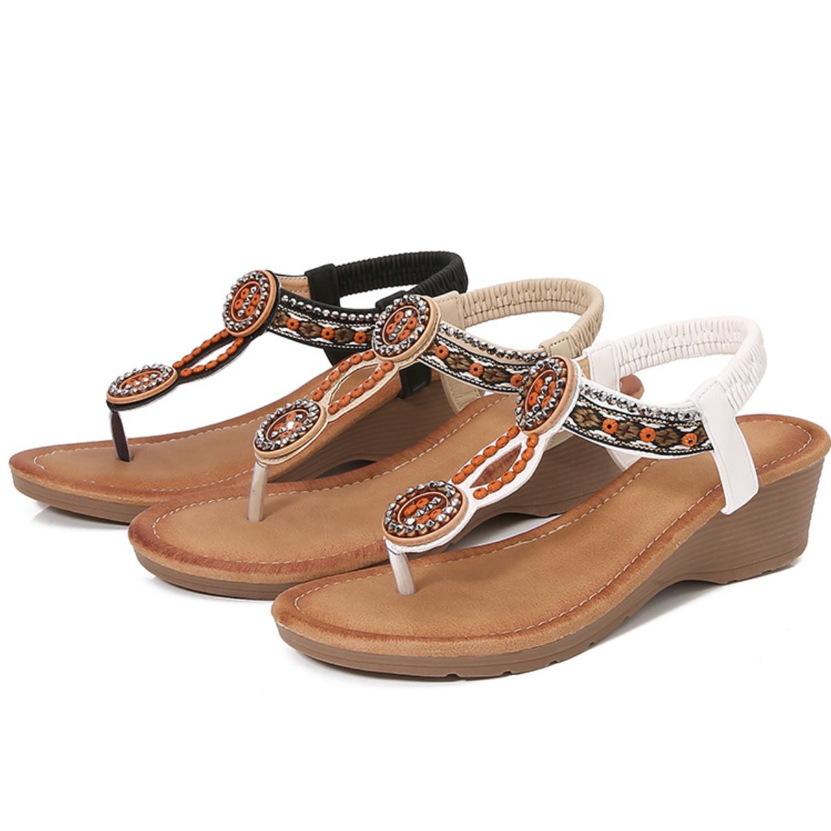 Rivet Decor Toe Post Wedge Sandals