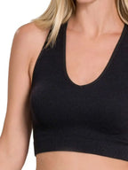 Zenana Seamless Ribbed Cropped Racerback Tank Top