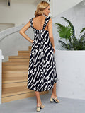 Two-Tone Low Back Midi Dress - felvior