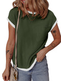 Contrast Trim Round Neck Short Sleeve T-Shirt - felvior