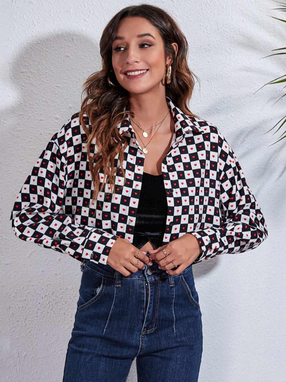 Button Down Printed Cropped Jacket