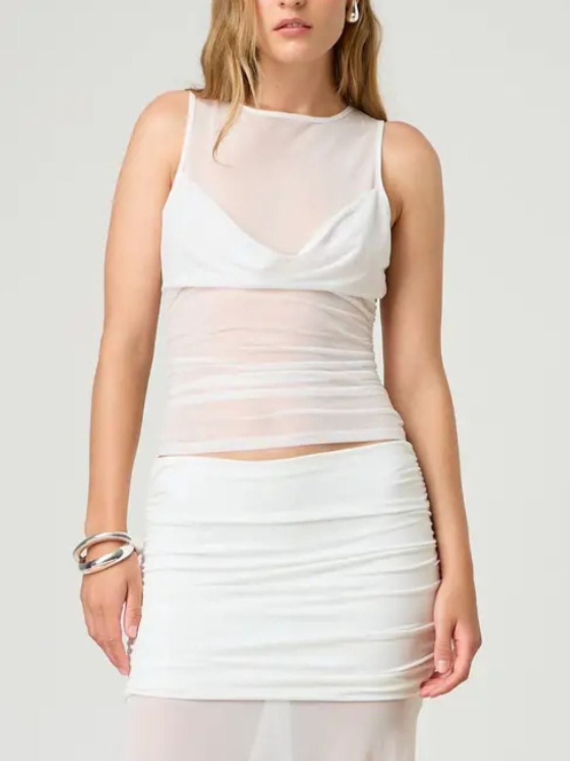 Ruched Round Neck Tank - felvior