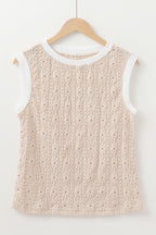 Floral Textured Crew Neck Sleeveless Top