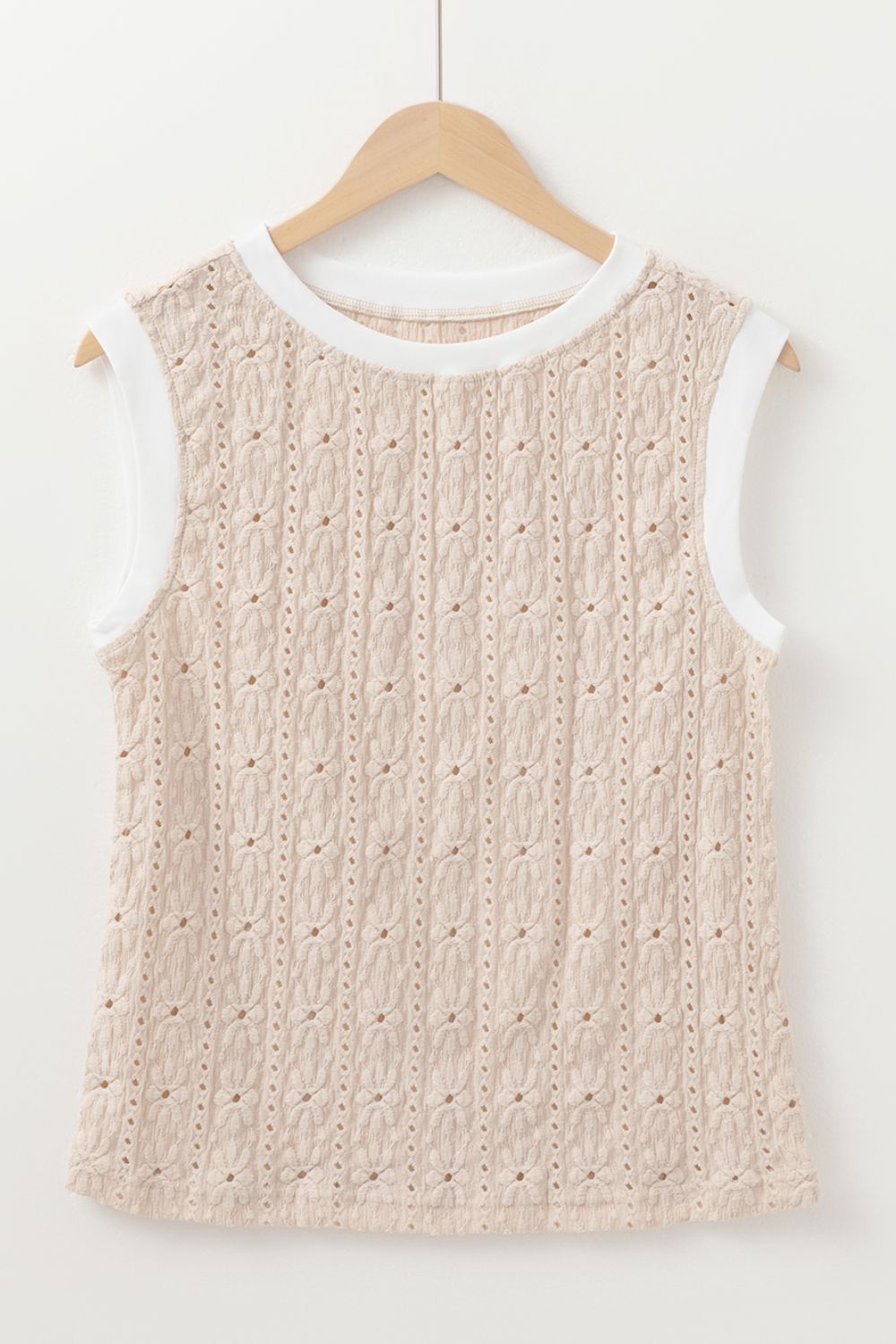 Floral Textured Crew Neck Sleeveless Top