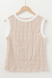 Floral Textured Crew Neck Sleeveless Top - felvior