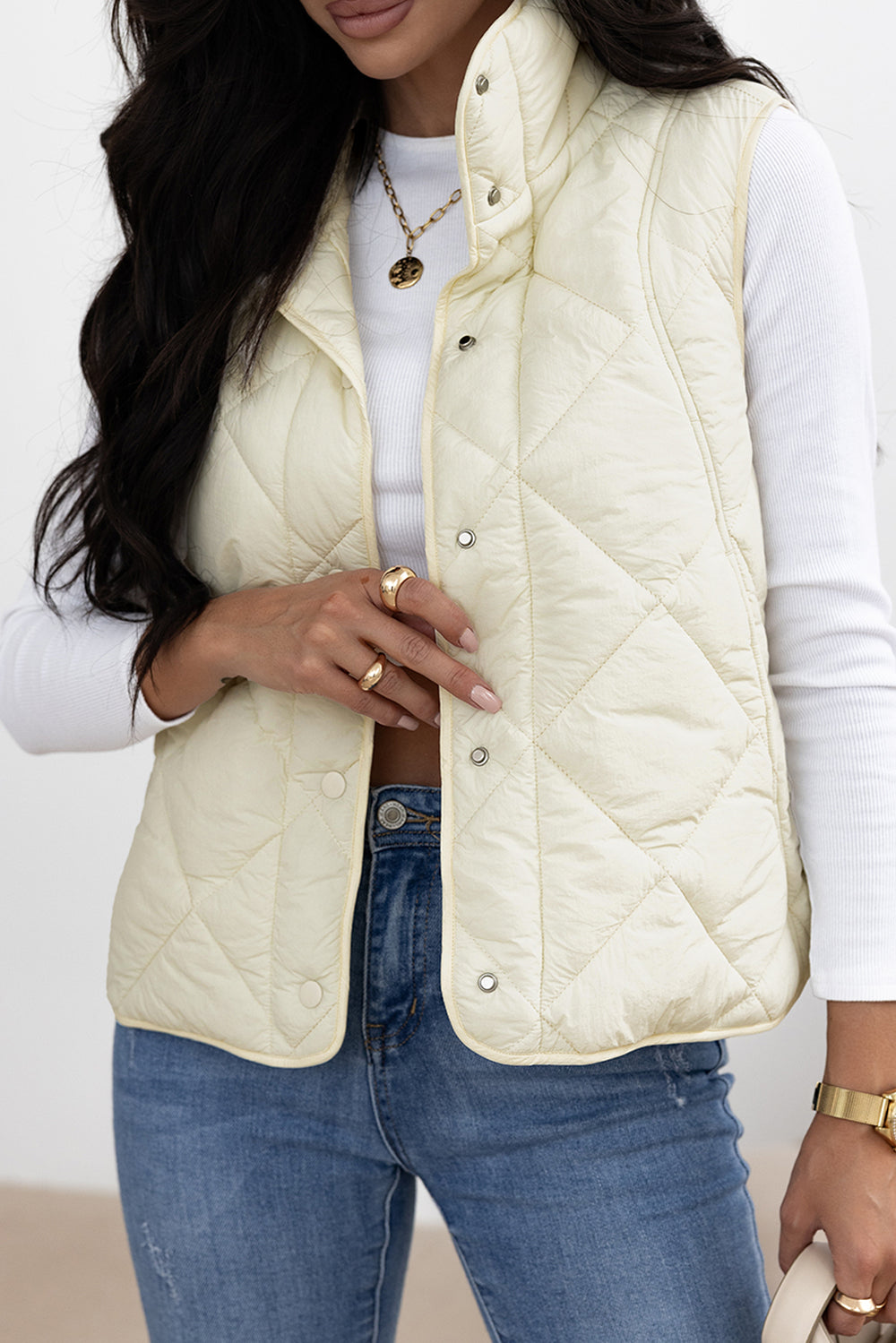 Snap Down Texture Vest Coat with Pockets - felvior