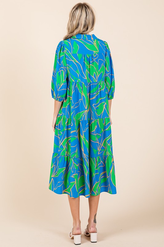 Mittoshop Tiered Printed Collared Neck Midi Dress - felvior
